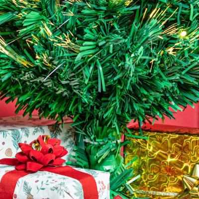7FT (210cm) Green Fibre Optic Christmas Tree with Warm White LED Lights and Warm White Fibre Optics - 7
