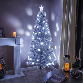 7FT (210cm) White Fibre Optic Tree with White LED Lights and White Fibre Optics