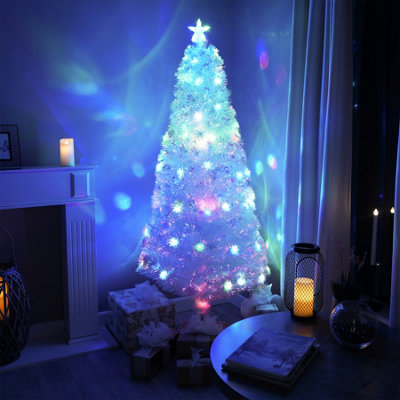 7ft (210cm) White Irridescent Fibre Optic Christmas Tree with Multicoloured LED Lights