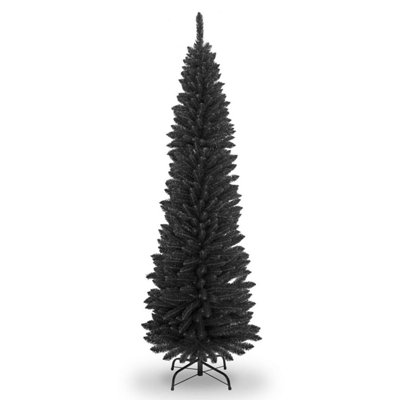 7FT Artificial Flocked Slim Christmas Pencil Tree Holiday Home Decorations with Pointed Tips and Metal Stand
