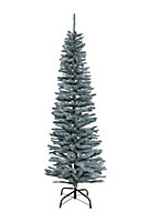 7Ft Artificial Flocked Slim Green Christmas Pencil Tree Holiday Home Decorations with Pointed Tips and Metal Stand
