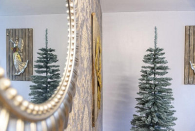 7Ft Artificial Flocked Slim Green Christmas Pencil Tree Holiday Home Decorations with Pointed Tips and Metal Stand - 6