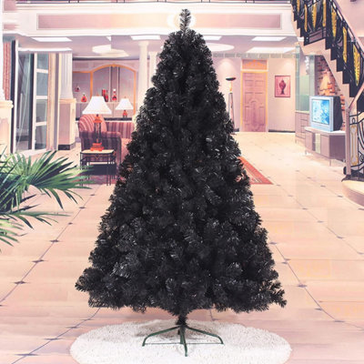 7ft Black Artificial Christmas Tree Xmas Pine Tree with Metal Stand & 1000 Branch Tips