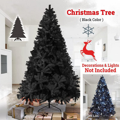 7ft Black Artificial Christmas Tree Xmas Pine Tree with Metal Stand & 1000 Branch Tips - 3