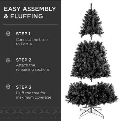 7ft Black Artificial Christmas Tree Xmas Pine Tree with Metal Stand & 1000 Branch Tips - 5