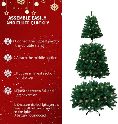 7ft Christmas Tree with 200 LED Lights 800 Branch Tips Green
