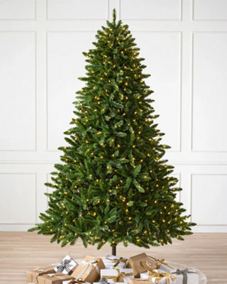 7ft Green Christmas Tree Pre Lit With 350 LED Lights & Foldable Metal Stand Bushy Pine Xmas Outdoor