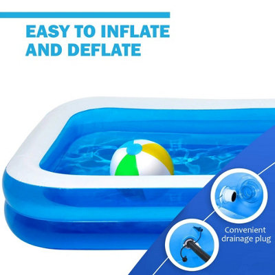 7ft Inflatable Paddling Pool Rectangular Family Swimming Pool Outdoor ...