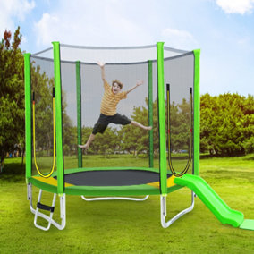 7ft Kids Trampoline with Slide, Safety Encloser Netting and ladder, Heavy Duty Steel Frame Jumping Trampolines, Green