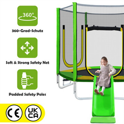 7ft Kids Trampoline with Slide, Safety Encloser Netting and ladder, Heavy Duty Steel Frame Jumping Trampolines, Green