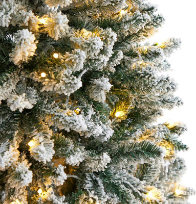 7ft Pre -Lit Artificial Christmas Tree Snowy Pencil tree 820 snow Tips &  220 LED Lights with stand