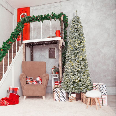 7ft Pre -Lit Artificial Christmas Tree Snowy Pencil tree 820 snow Tips &  220 LED Lights with stand - 3