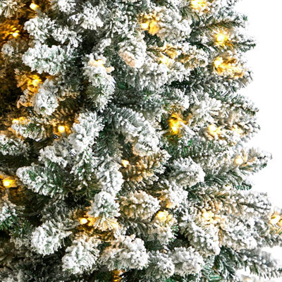 7ft Pre -Lit Artificial Christmas Tree Snowy Pencil tree 820 snow Tips &  220 LED Lights with stand - 4