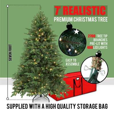 7ft Pre Lit LED Premium Festive Christmas Tree with free storage bag