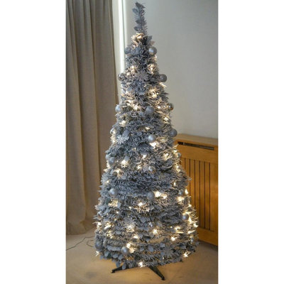 7ft Pre-Lit Pop Up Frosted Christmas Tree with Assorted Silver Baubles ...