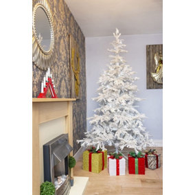 7FT Prelit Bavarian Pine Snow White Christmas Tree White LEDs