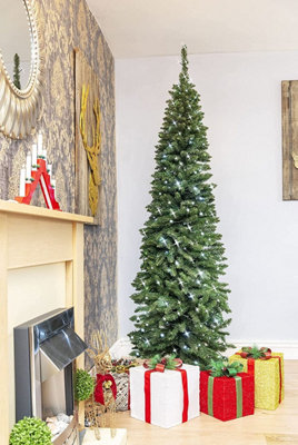 7FT Prelit Green Pencil Christmas Tree White LEDs