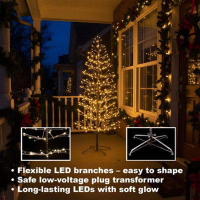 7FT Prelit LED Snow Twig Christmas Tree Warm White LEDs