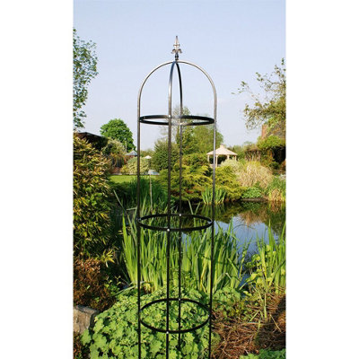 7Ft Traditional Tower, Garden Obelisk, Plant Support - Solid Steel - L37 x W35.6 x H213 cm - Antique Black