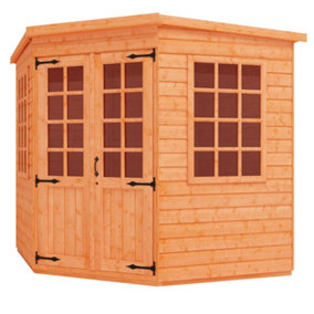7ft x 7ft (2.05m x 2.05m) Wooden Corner Tongue and Groove APEX Summerhouse (12mm T&G Floor + Roof) (7 x 7) (7x7)