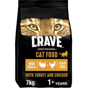 7kg Crave Natural Grain Free Adult Complete Dry Cat Food Turkey & Chicken