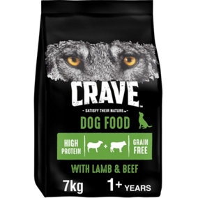 7kg Crave Natural Grain Free Adult Dry Dog Food Lamb & Beef Dog Biscuits