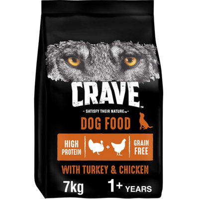 7kg Crave Natural Grain Free Adult Dry Dog Food Turkey & Chicken Dog Biscuits