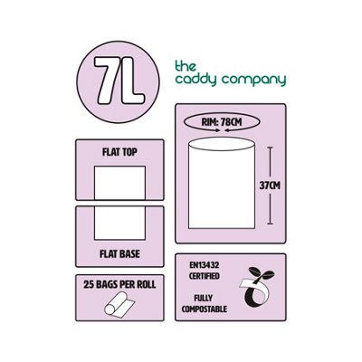 7L Caddy Company Compostable Kitchen Caddy Liners (Medium) - 4 Rolls