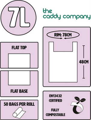 7L Caddy Company Tie Handle Compostable Kitchen Caddy Liners (Medium) - 3 Rolls