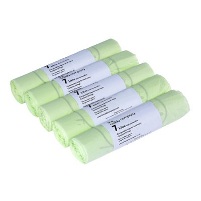 7L Caddy Company Tie Handle Compostable Kitchen Caddy Liners (Medium) - 5 Rolls