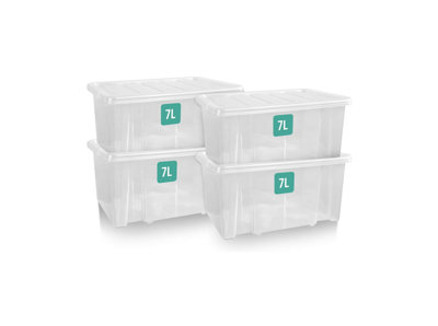 7L Clear Plastic Stackable Storage Boxes With Lids Set of 4, Strong ...