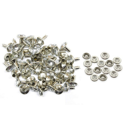 7mm Diamante Rivets with Pins, Silver Crystal Rivets Rhinestone Studs, 10pcs