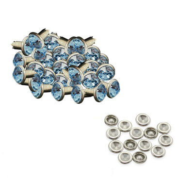 7mm Diamante Rivets with Pins, Sky Blue Crystal Rivets Rhinestone Studs, 10pcs