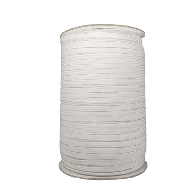 7mm Wide Flat Elastic Band, Stretchable Elastic Cord Flat Tape, White - 25 metres