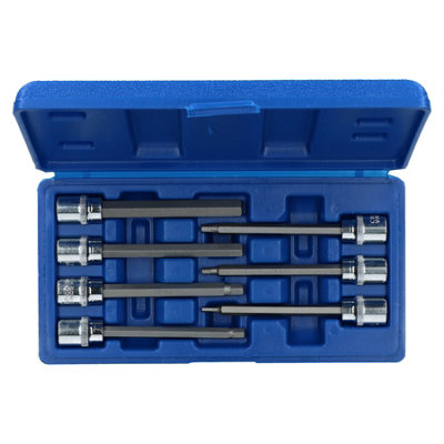 7pc 3/8" Drive 3 - 10mm Hex Key Socket Allen Keys Metric Extra Long 110mm Set