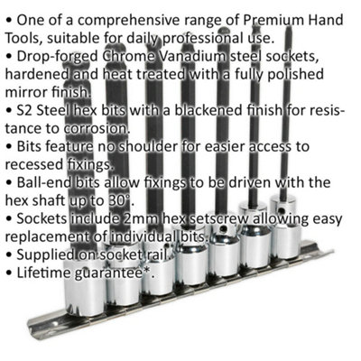 7pc Ball End Hex Socket Bit Set 3/8