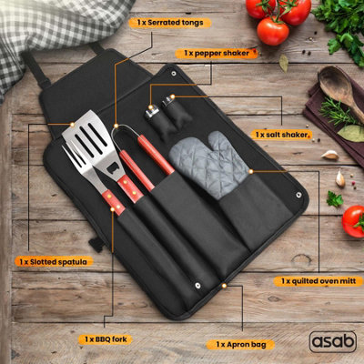 7pc Bbq Cooking Tool Utensil Set With Barbecue Grilling Apron