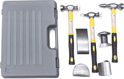 7pc Car Auto Body Dent Repair Panel Beating Kit Fibreglass Hammers ...