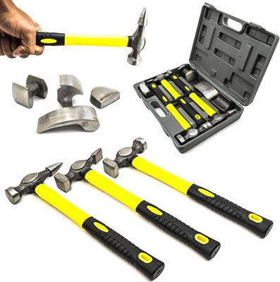 7pc Car Auto Body Dent Repair Panel Beating Kit Fibreglass Hammers ...