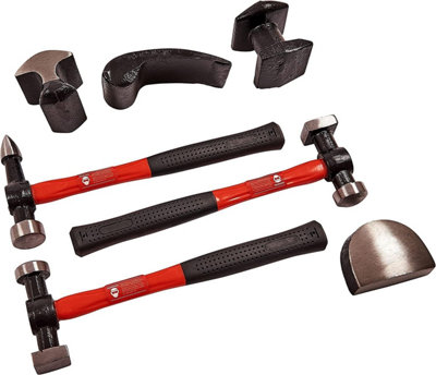 7pc Car Auto Body Dent Repair Panel Kit + Case - Beaters Beating Fibreglass Hammer Vehicle Body Repairing Set Fixing Hammers