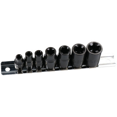 7pc Impacted Impact Female Torx Star E Sockets E6 - E16 1/4