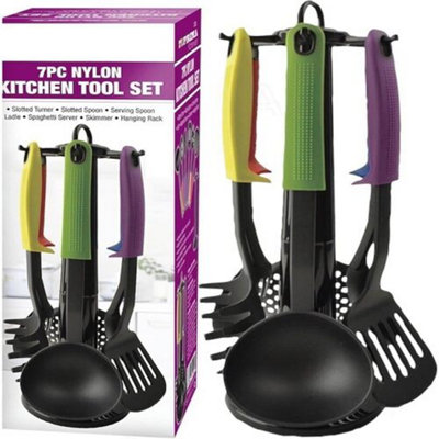 7Pc Kitchen Utensils With Stand Nylon Cooking Non Stick Set Spoon Turner Gadget