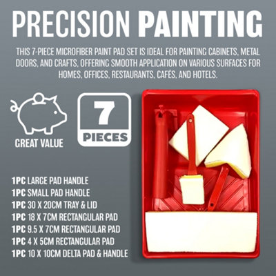 7pc Microfibre Paint Pad Set Tray & Lid Painting Kit Decorating Handle Diy Gloss Multi Purpose Wall Ceiling Bedroom Home Decor