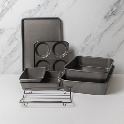 7pc Non-Stick Cooking Set with 2x Roasting Pans, Roasting Rack, 2x ...