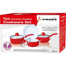 7Pc Red Cookware Set Kitchen Saucepan Fry Non Stick Stainless Steel Ceramic