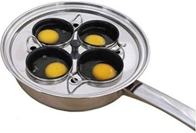 7pc Stainless Steel Egg Poacher Pan 4 Hole Cup Poach Saucepan Frying Glass Lid Non Stick New See Through Transparent Vented Glass