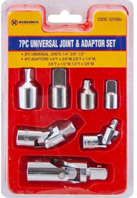 7Pc Universal Joint & Adaptor Set 1/4 3/8 1/2 Inches Socket Converter Drive