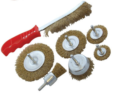 7pc Wire Brush Set Wheel Brushes Brass Hand Brush Wheel Rotary Cleaning Drill