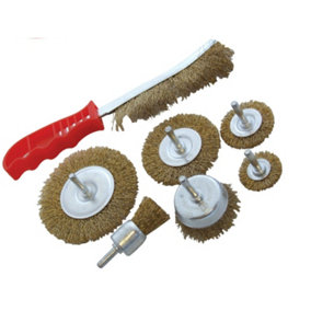 7pc Wire Brush Set Wheel Brushes Brass Hand Brush Wheel Rotary Cleaning Drill