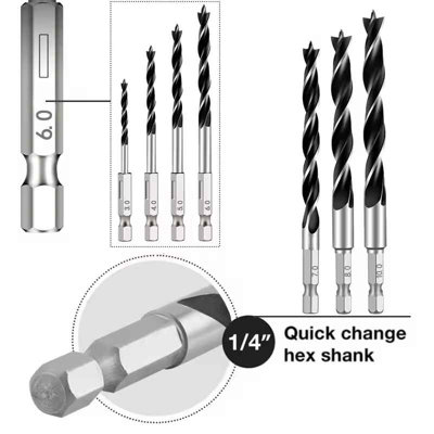 7pcs 3mm Wood Drill Bit Set , Hex Shank Three Point for Electric Drills